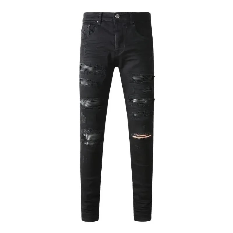 Men's Black Ripped Distressed Skinny Jeans Fashion Denim Pants