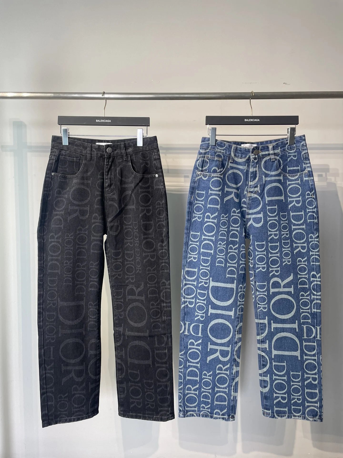 Dior Logo Print Denim Pants for Men and Women
