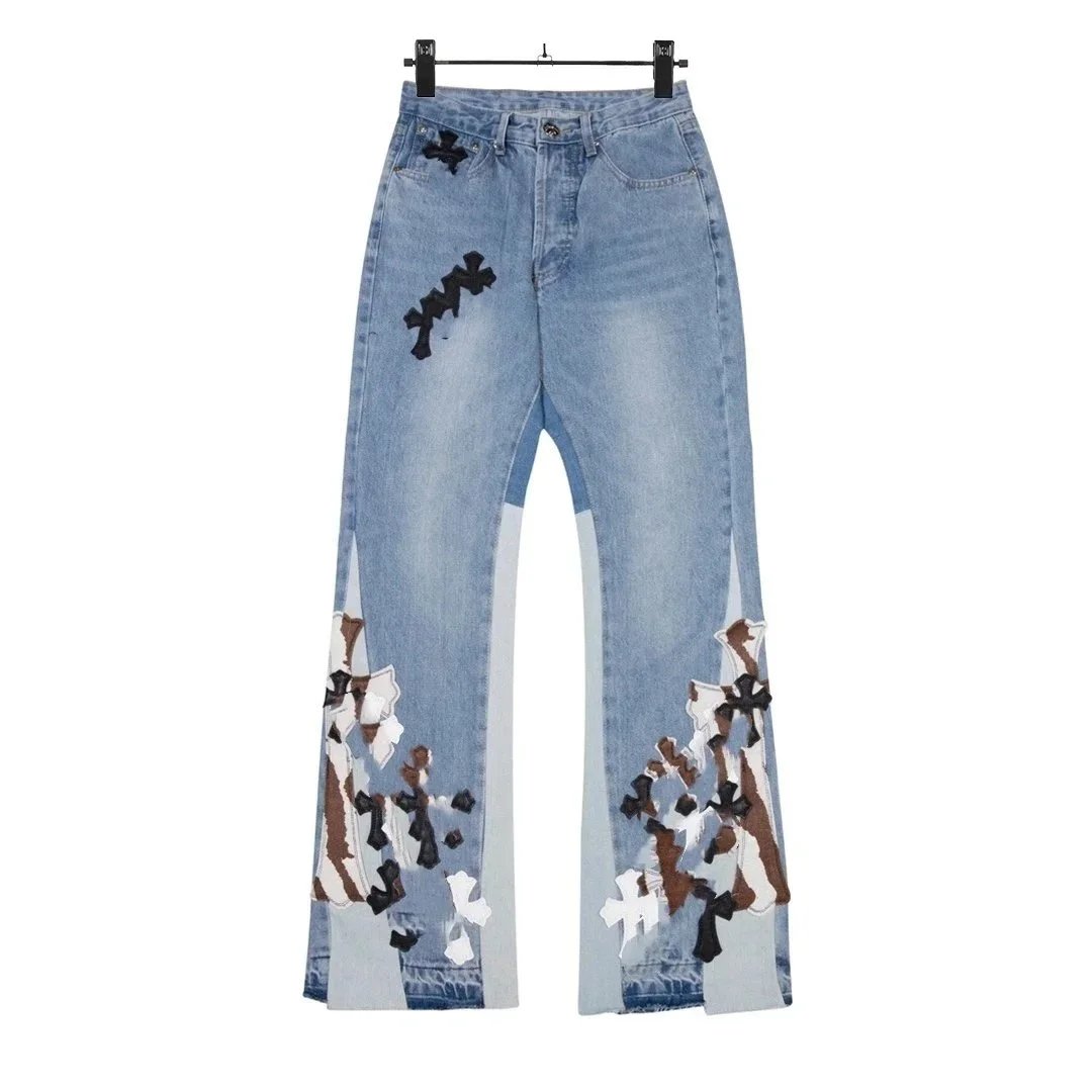 Balenciaga Patchwork Denim Wide Leg Jeans