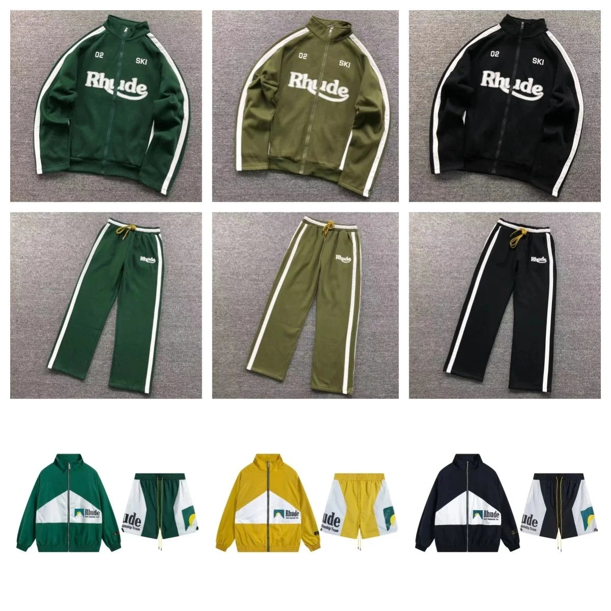 Rhude Ski Track Suit Set Men Women Zip Up Jacket Pants Sportswear