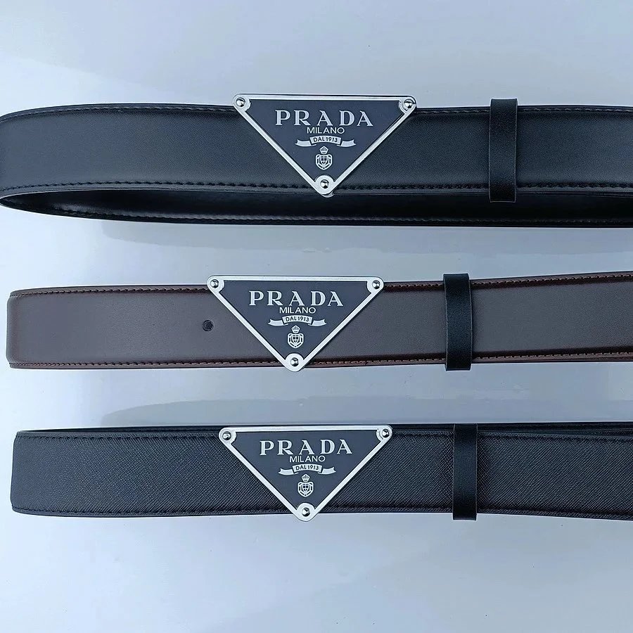 Prada Milano Leather Belt with Triangular Logo Buckle