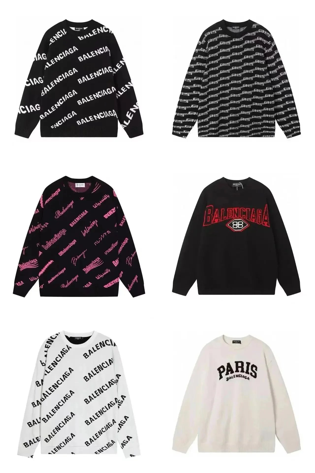 Balenciaga Logo Print Crewneck Sweaters for Men and Women