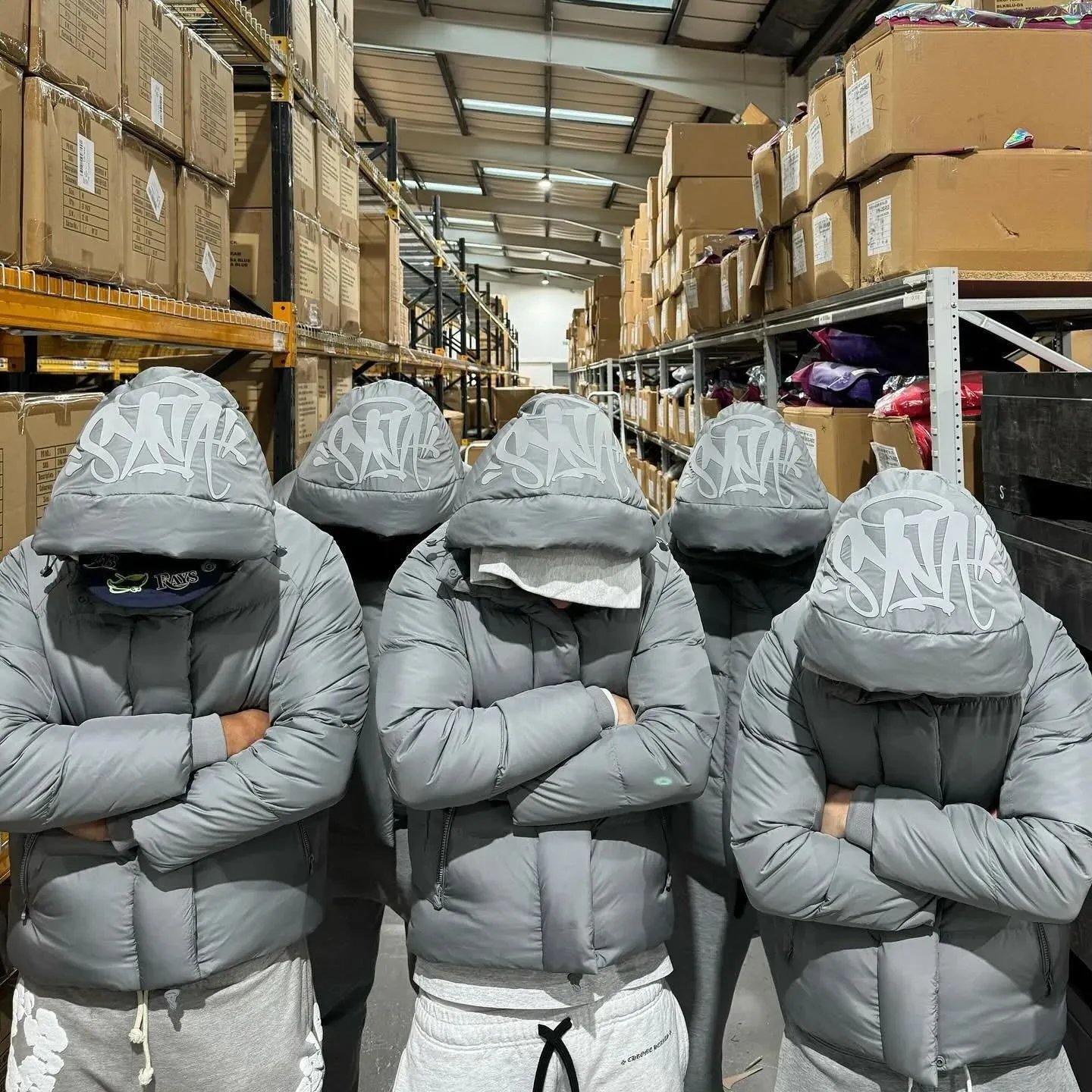 SNAP Gray Puffer Jacket with Hood Logo Design