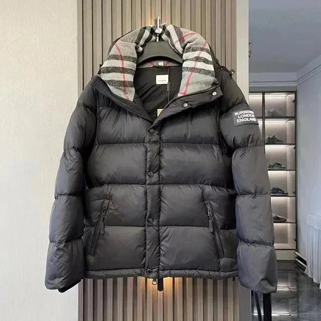 Burberry Black Down Puffer Jacket with Check Lining