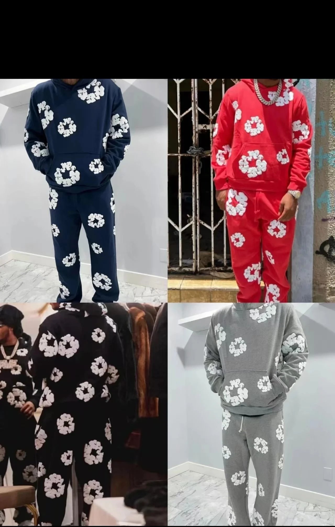 Floral Pattern Hoodie and Sweatpants Set for Men