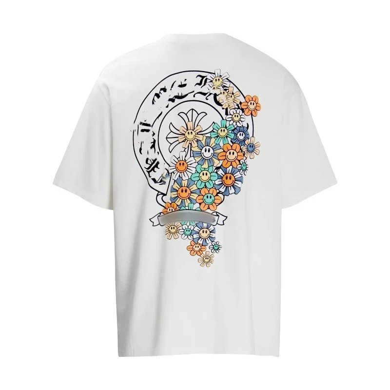 Flower Power Artistic T-Shirt with Smiley Flowers Design