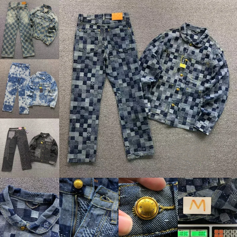 Louis Vuitton Checkerboard Denim Jacket and Pants Set