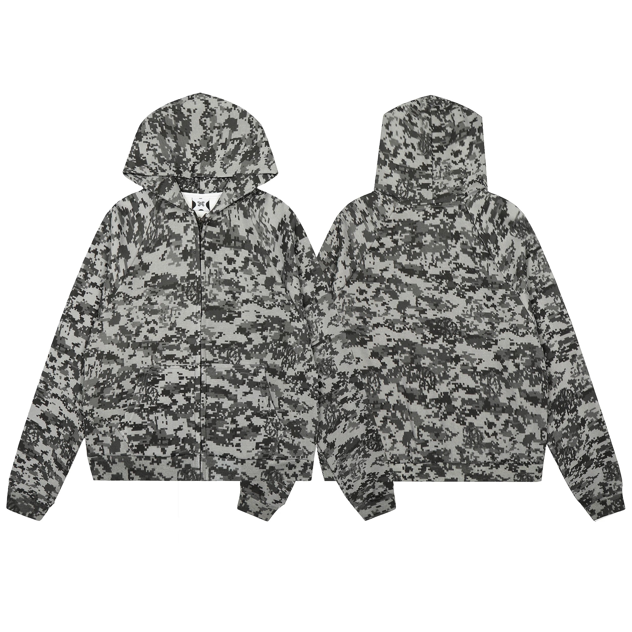 Gray Digital Camouflage Hoodie Full Zip Sweatshirt