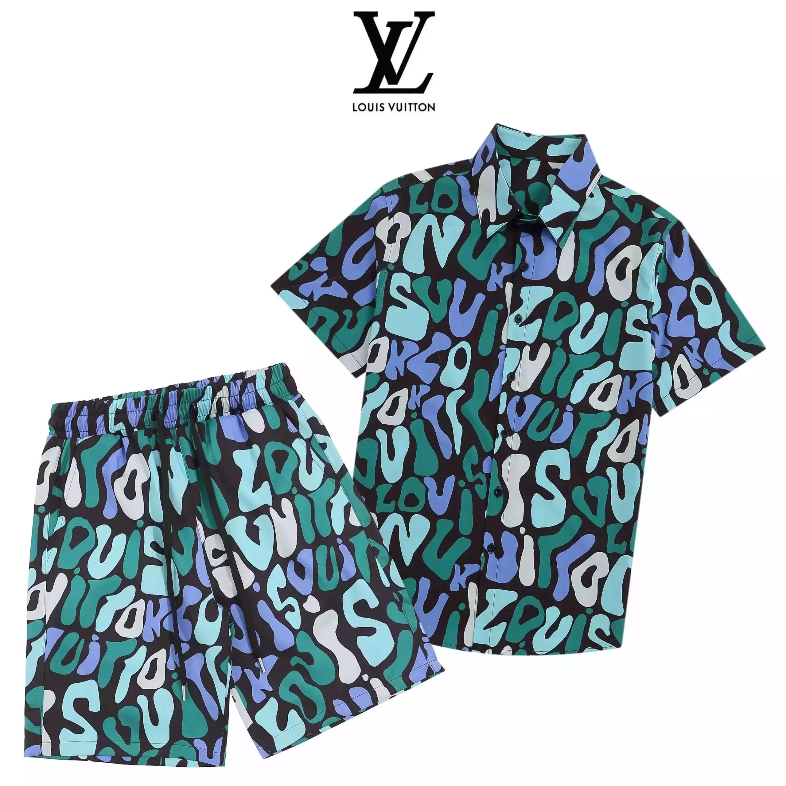 Louis Vuitton Men's Printed Short Sleeve Shirt and Shorts Set