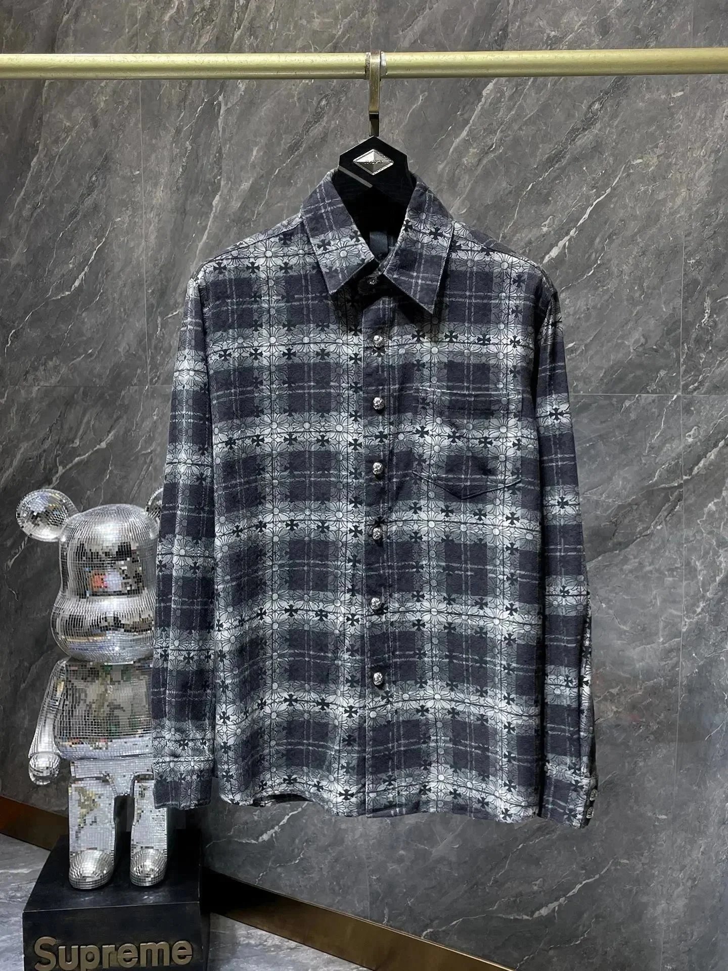 Supreme Plaid Pattern Long Sleeve Shirt Men's Casual Button-Up