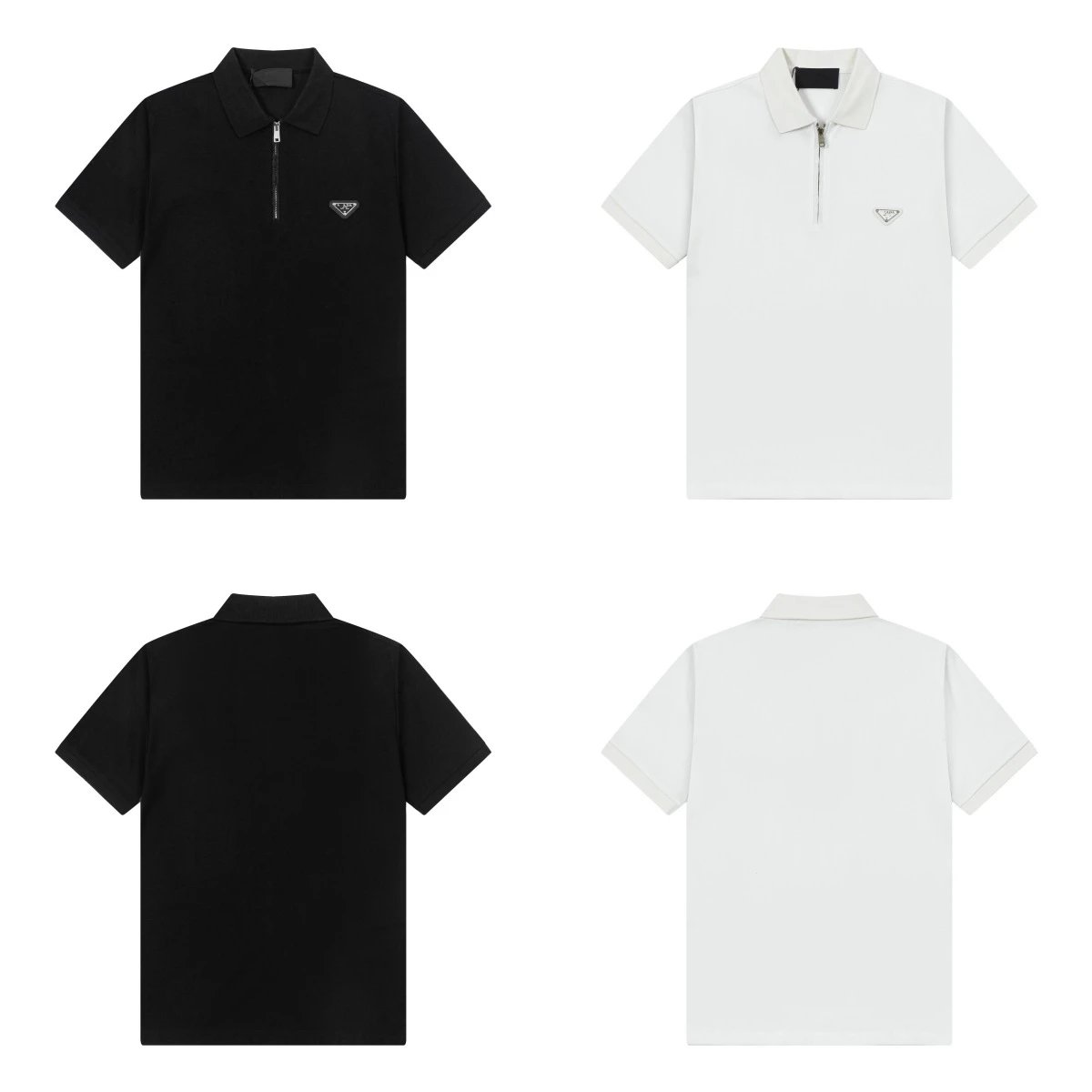 Prada Men's Zip-Front Polo Shirt in Black and White