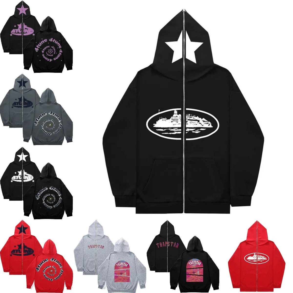 Trapstar Zip-Up Hoodie with Star and Ship Design