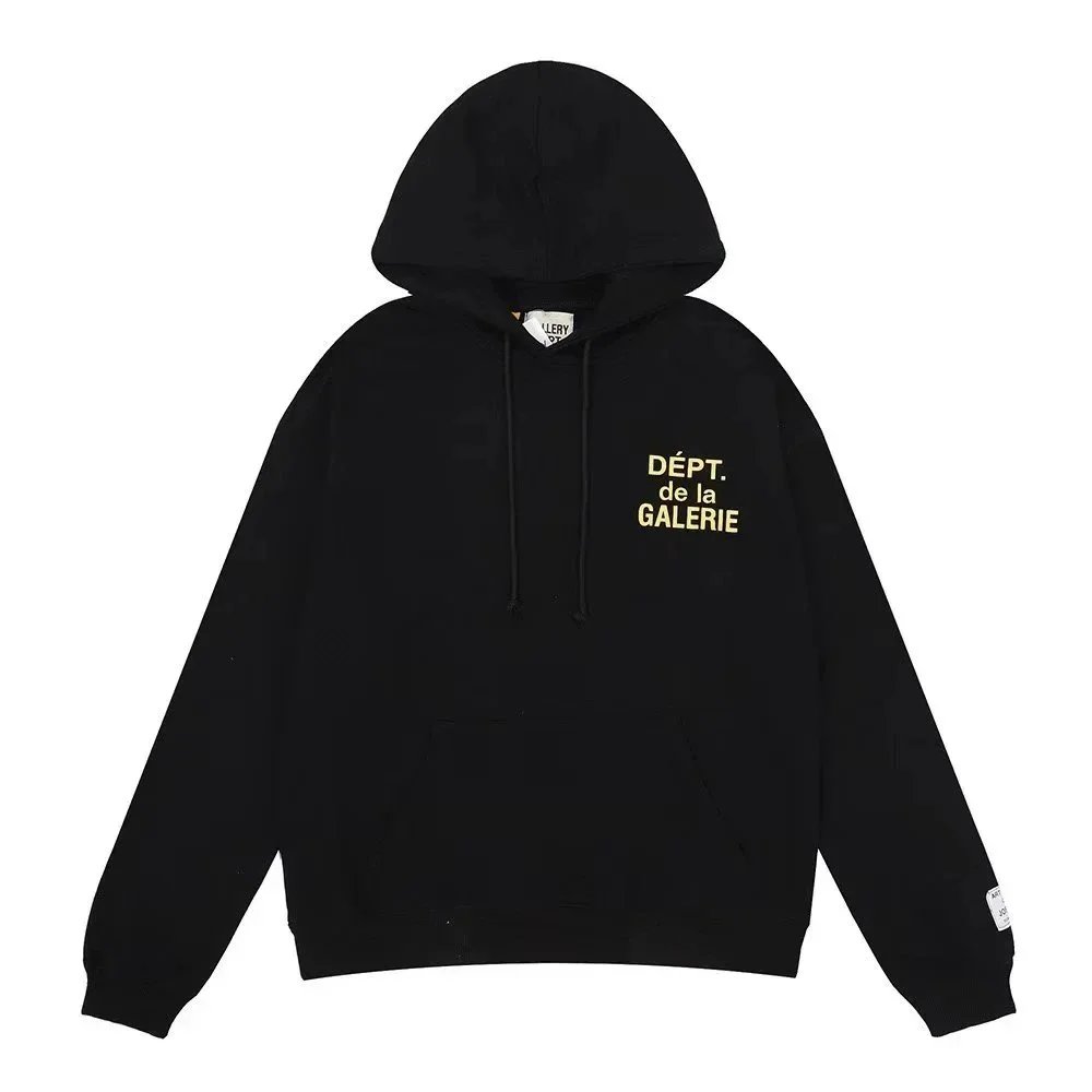 Black Hoodie with Gold Logo Print - DEPT. de la GALERIE