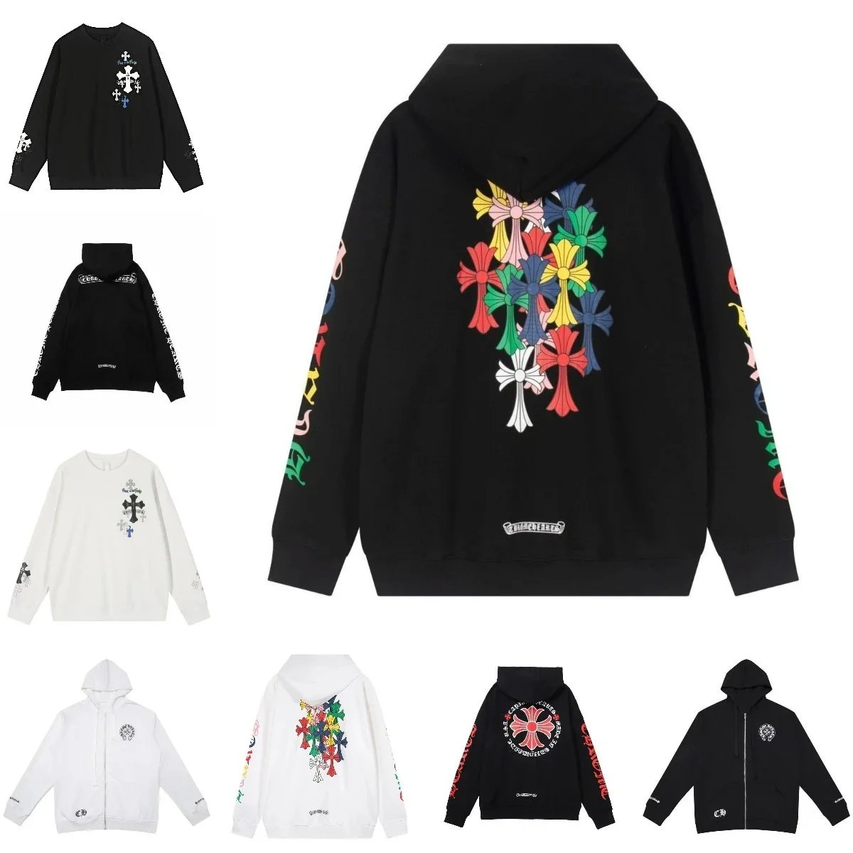 Colorful Cross Embroidered Hoodie Sweatshirt for Men and Women
