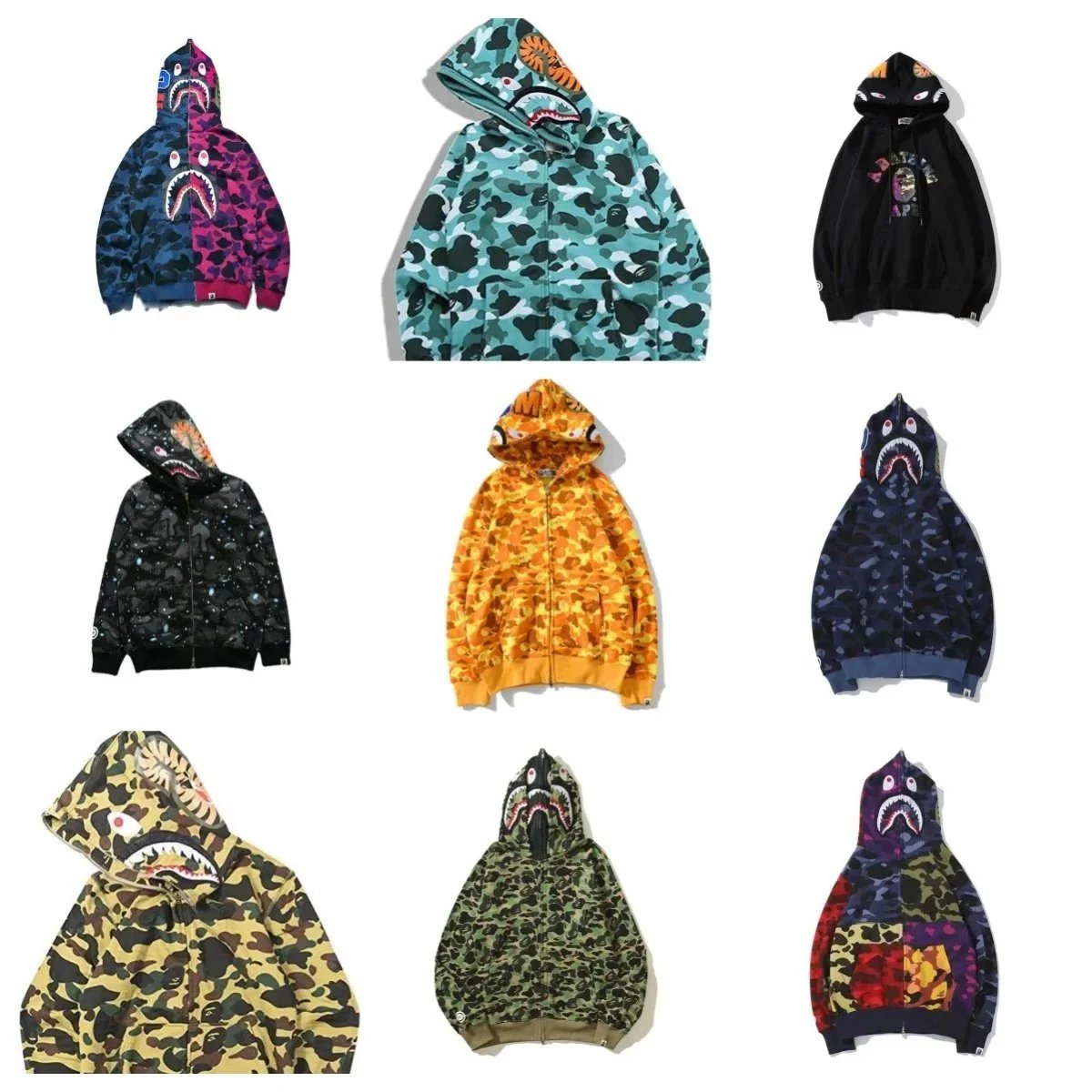 BAPE Shark Hoodie Camouflage Print Zip-Up Sweatshirt