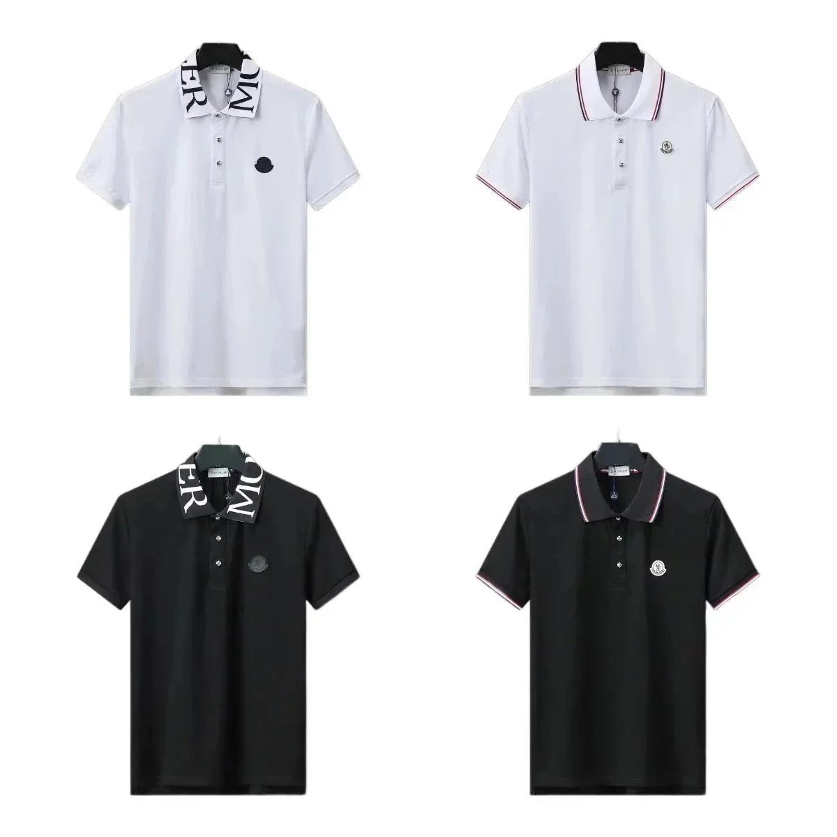 Moncler Men's Polo Shirts White and Black Short Sleeve
