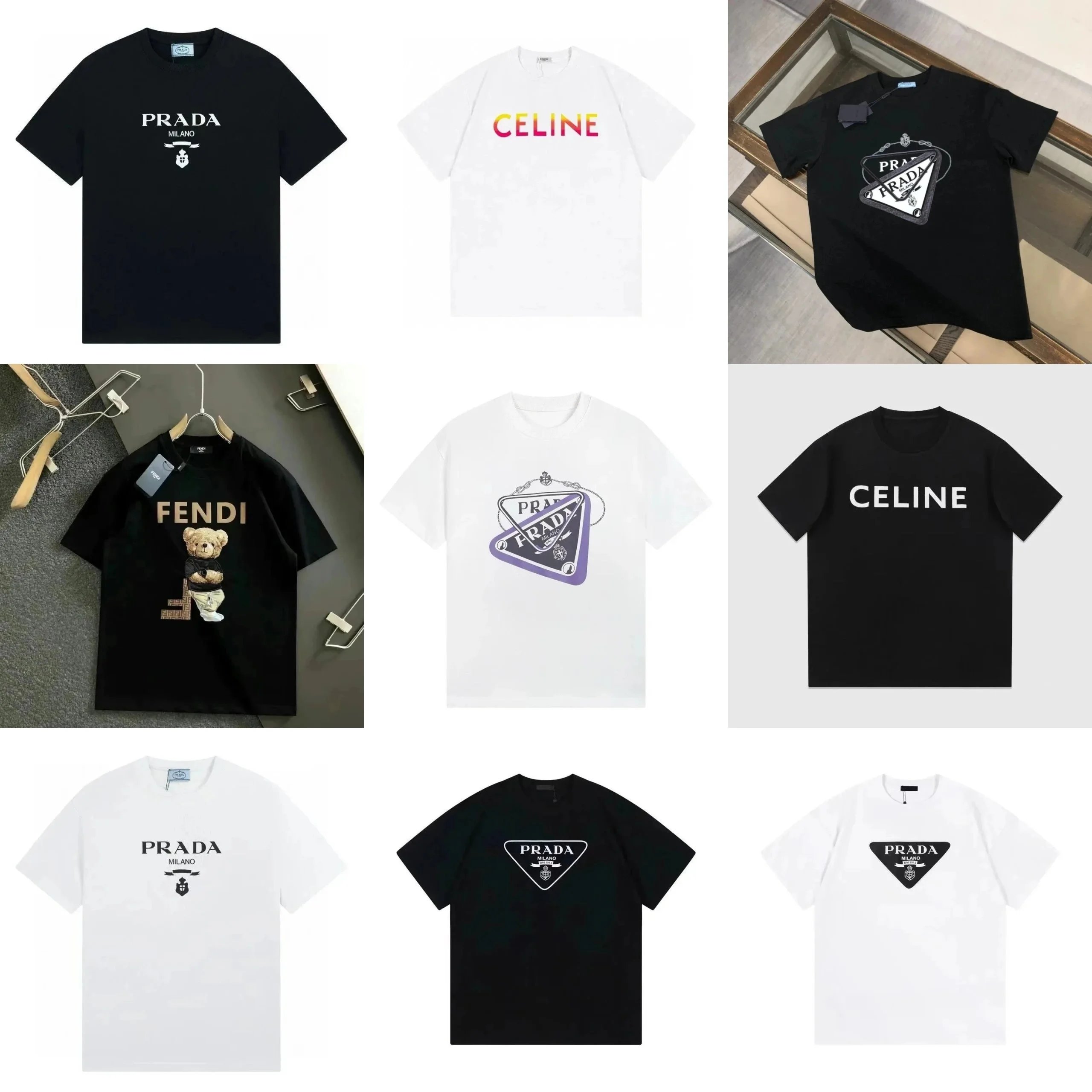 PRADA Celine Fendi Logo T-Shirt Men Women Fashion Streetwear Basic Tee
