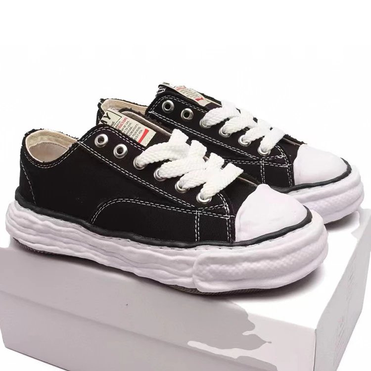 Classic Black and White Low Top Canvas Sneakers for Kids