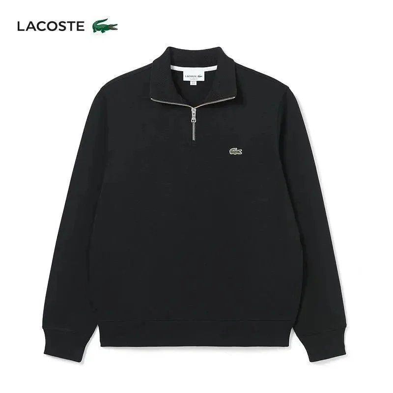 LACOSTE Men's Black Half-Zip Sweatshirt with Crocodile Logo