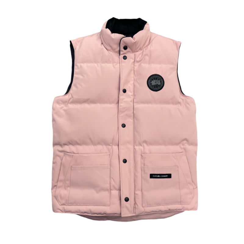 Pink Puffer Vest with Logo Patch and Front Pockets