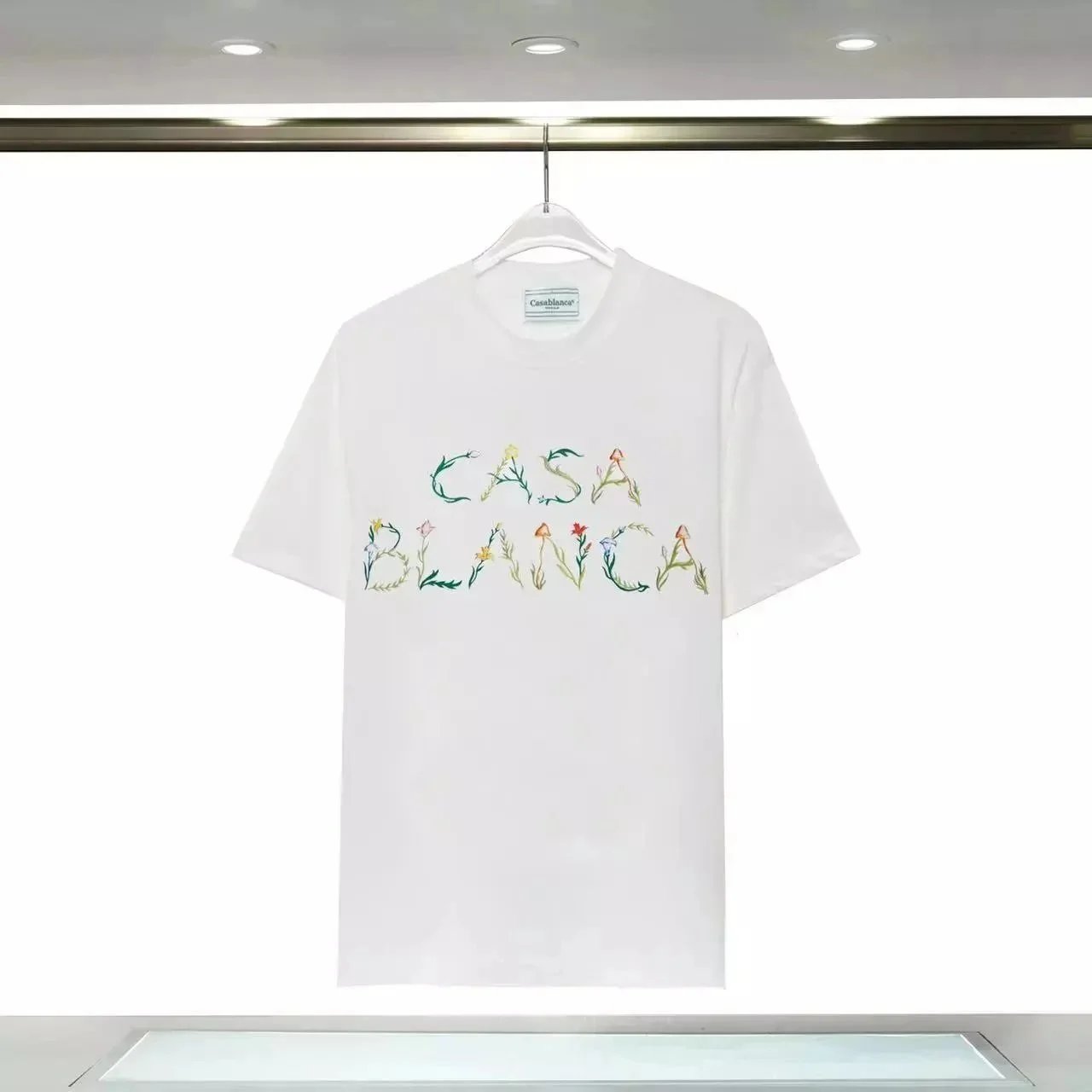 CasaBlanca Floral Embroidered White T-Shirt