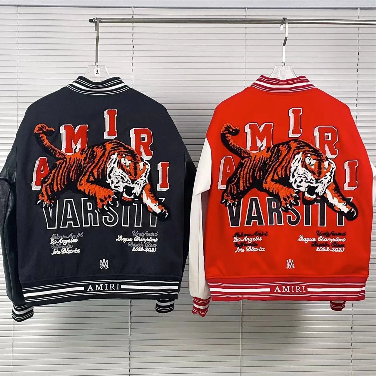 AMIRI Varsity Jacket Tiger Embroidery Red and Black