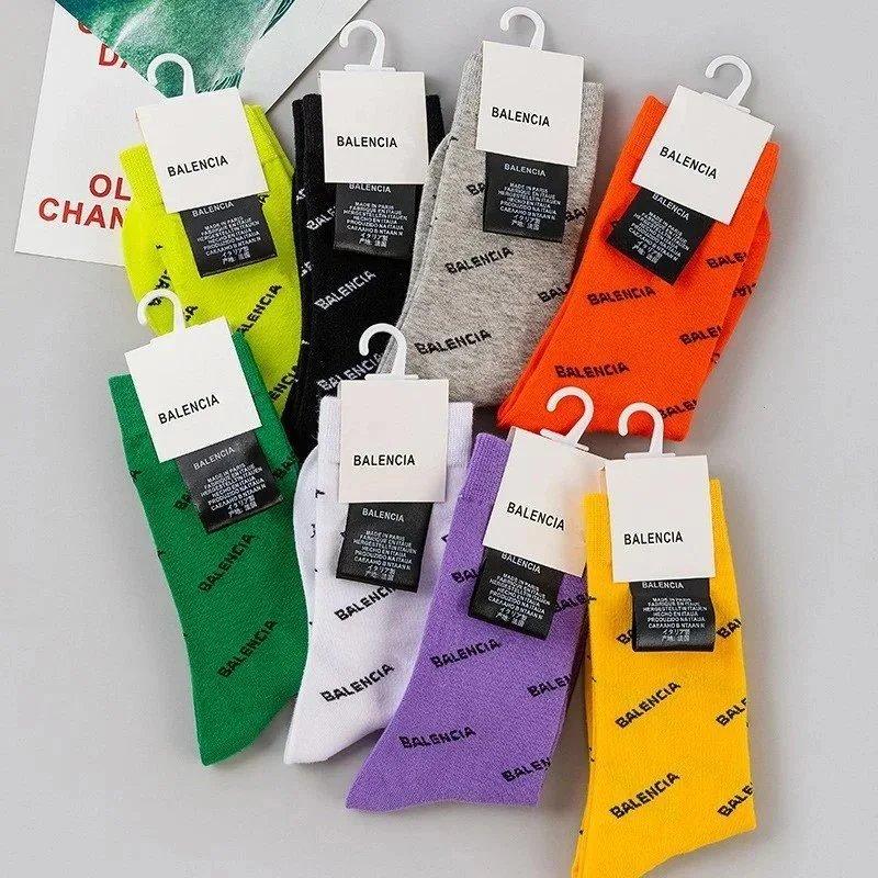Balencia Logo Print Crew Socks for Men and Women