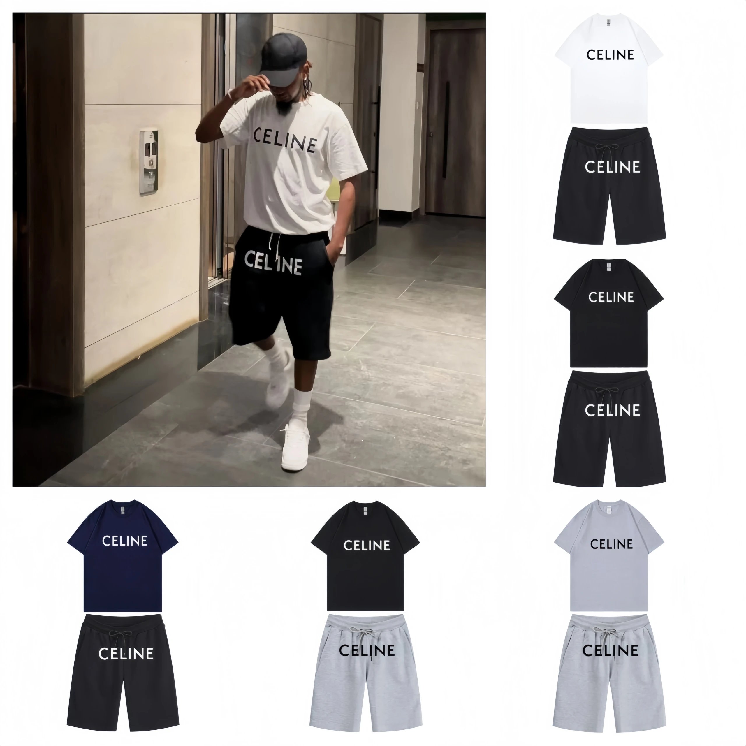 CELINE Logo T-Shirt and Shorts Set for Men