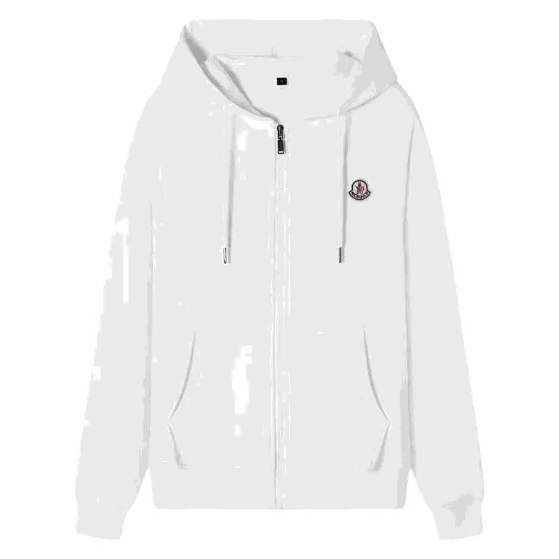 White Moncler Hoodie Zip-Up Sweatshirt for Men and Women