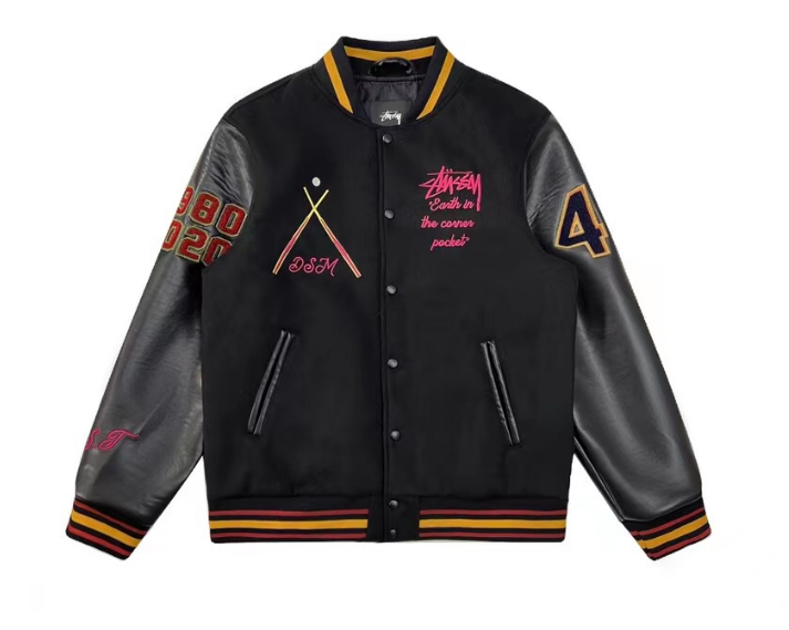 Stussy x D&G Collaborative Varsity Jacket Black Leather
