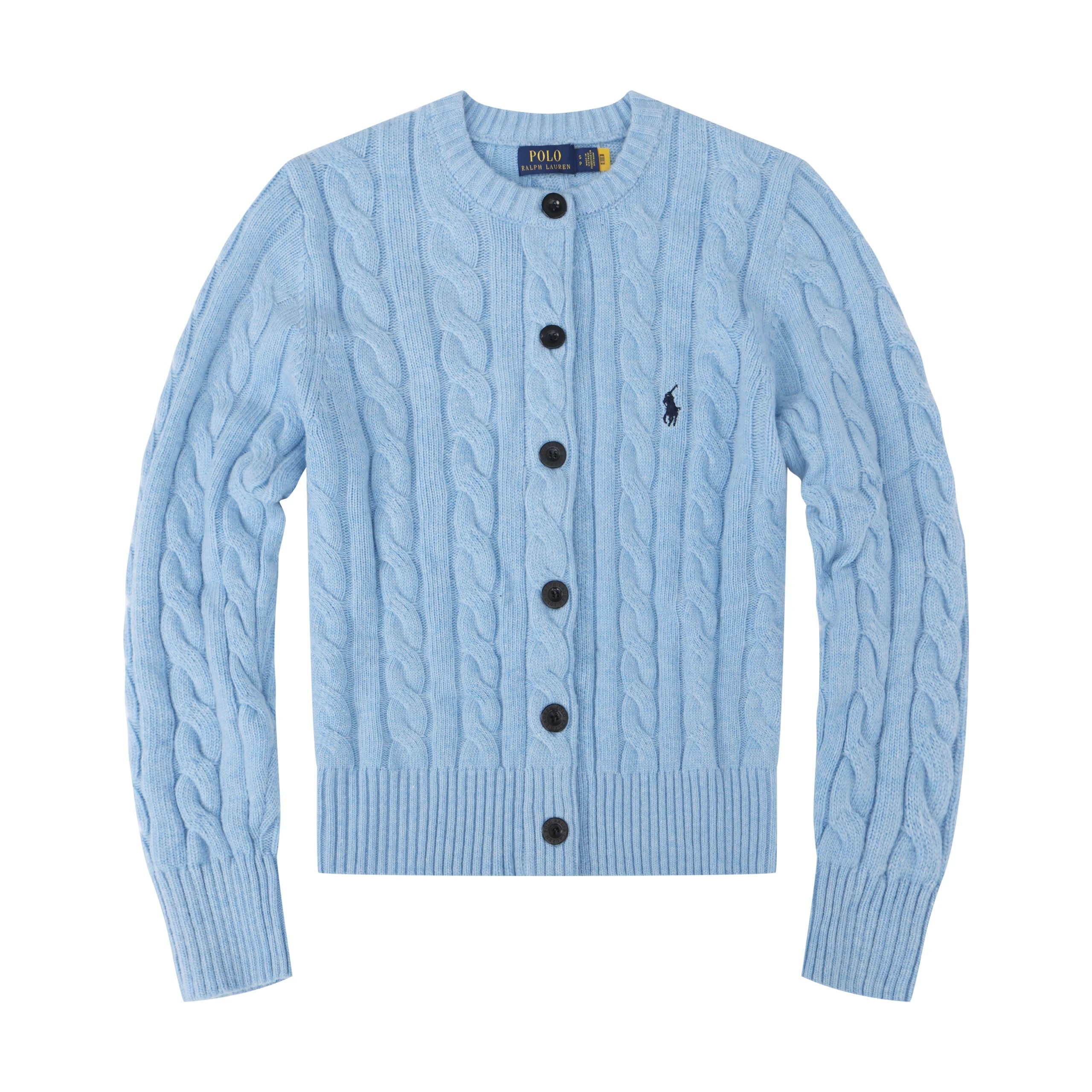 Light Blue Cable Knit Cardigan Sweater for Women