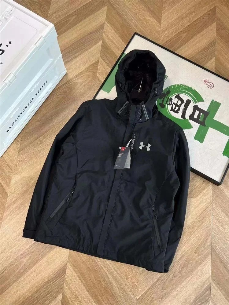 Under Armour Men's Black Hooded Jacket with Zippered Pockets