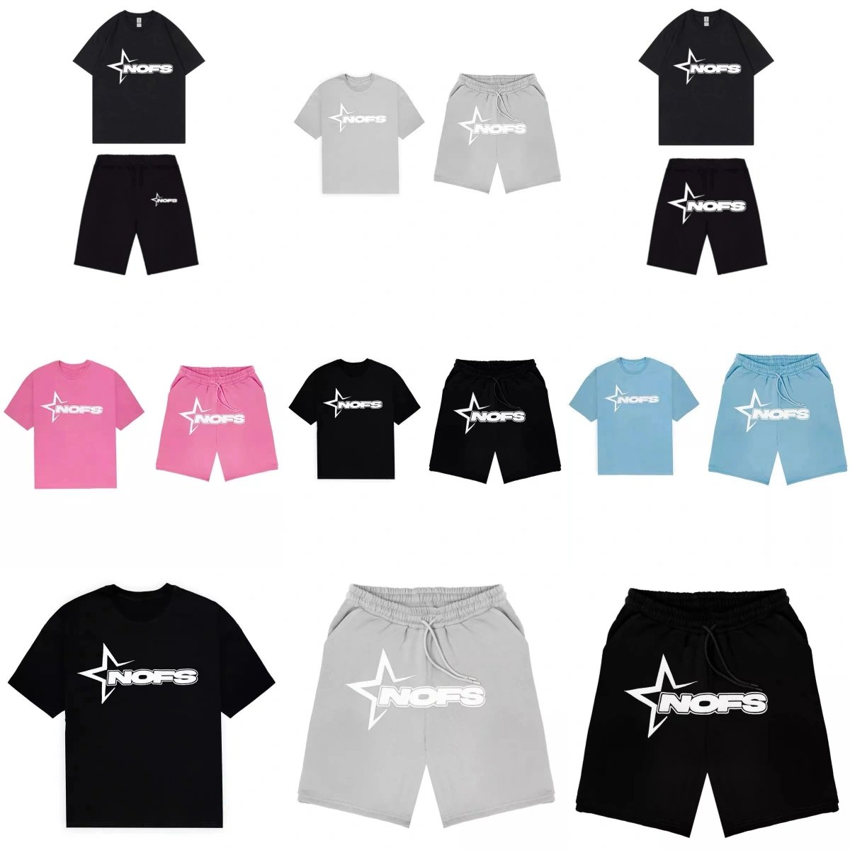 NOFS Star Logo T-Shirt and Shorts Set for Men Women Casual Wear