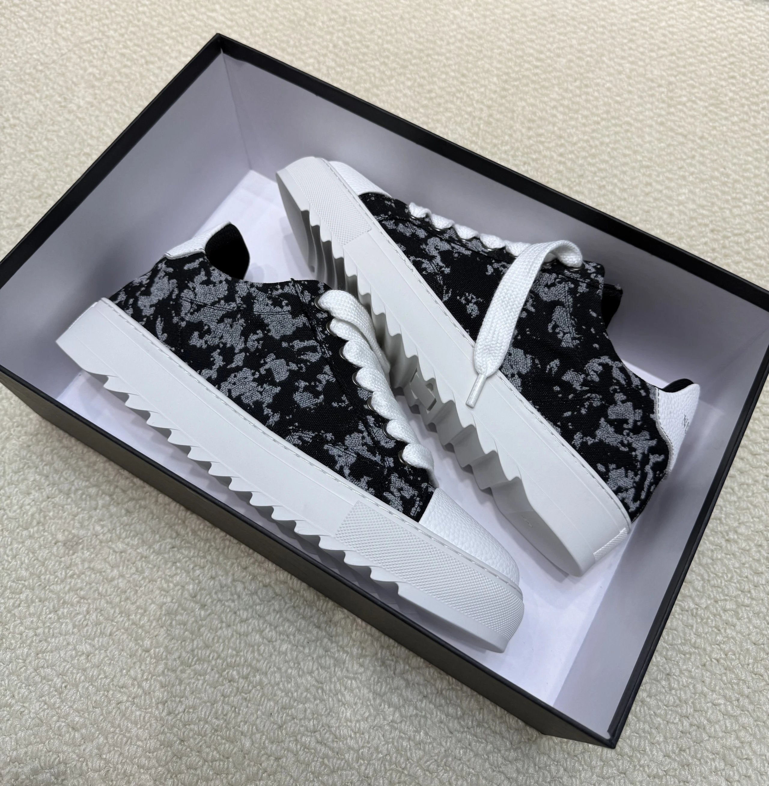 Dior Black and White Camouflage Sneakers with Thick Sole