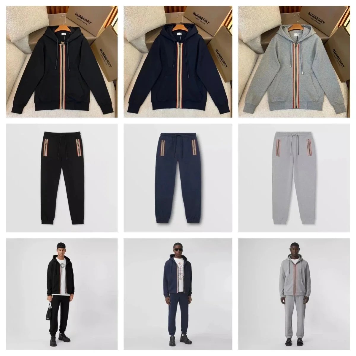 Burberry Men's Hoodie and Jogger Set with Signature Stripe Design