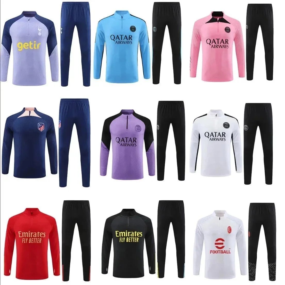 Official Football Training Tracksuits for Men - Paris Saint-Germain, Real Madrid, Barcelona, AC
