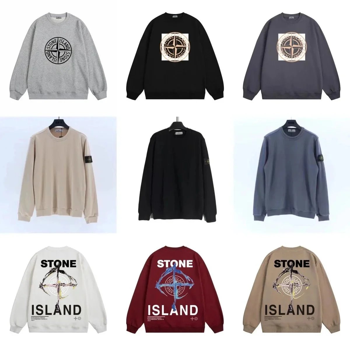 Stone Island Sweatshirts Men's Crewneck Logo Print Long Sleeve Sweaters