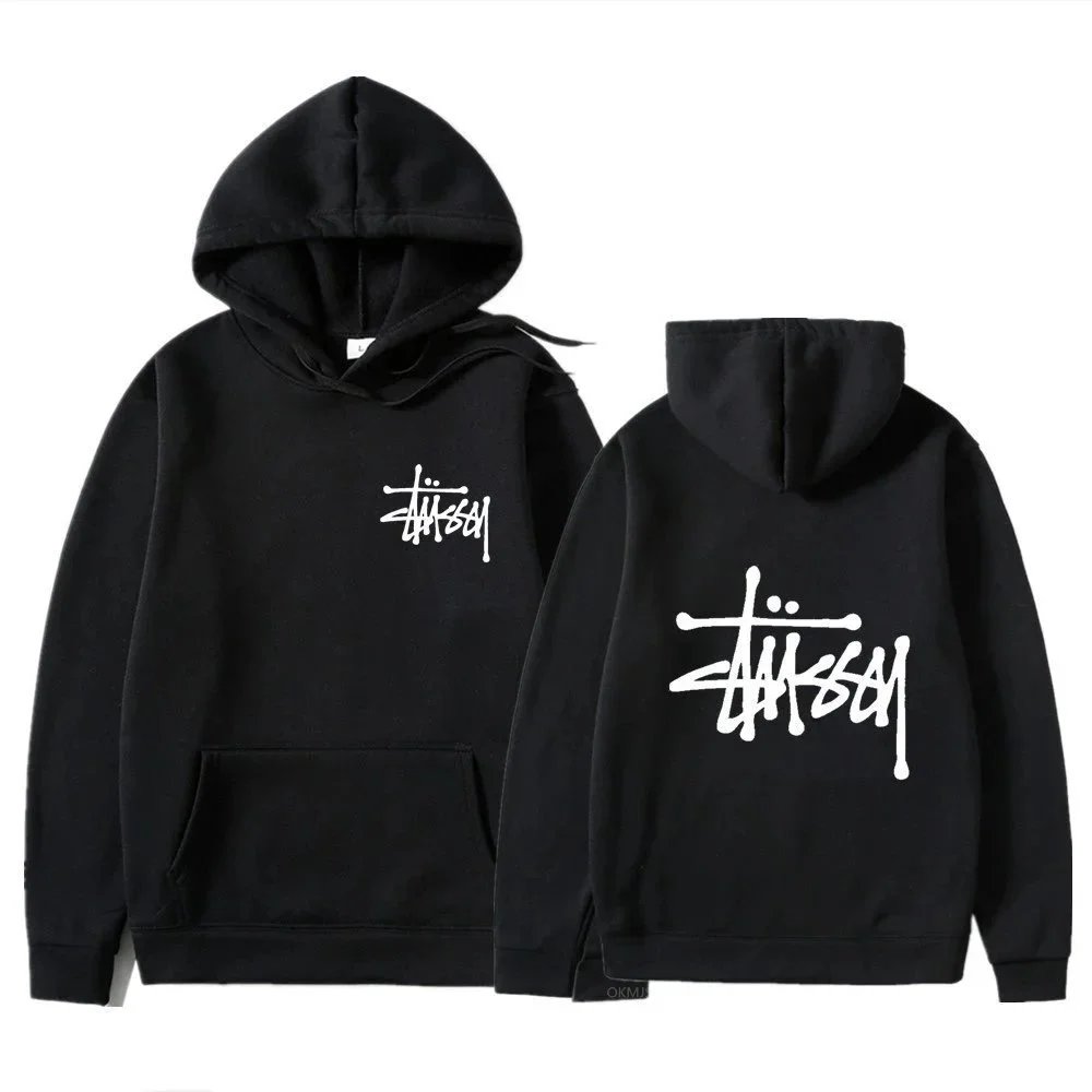 Stussy Black Hoodie with White Logo Print