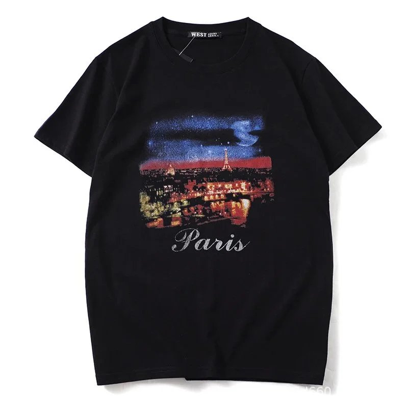 Paris Night Skyline Printed T-Shirt for Men Women