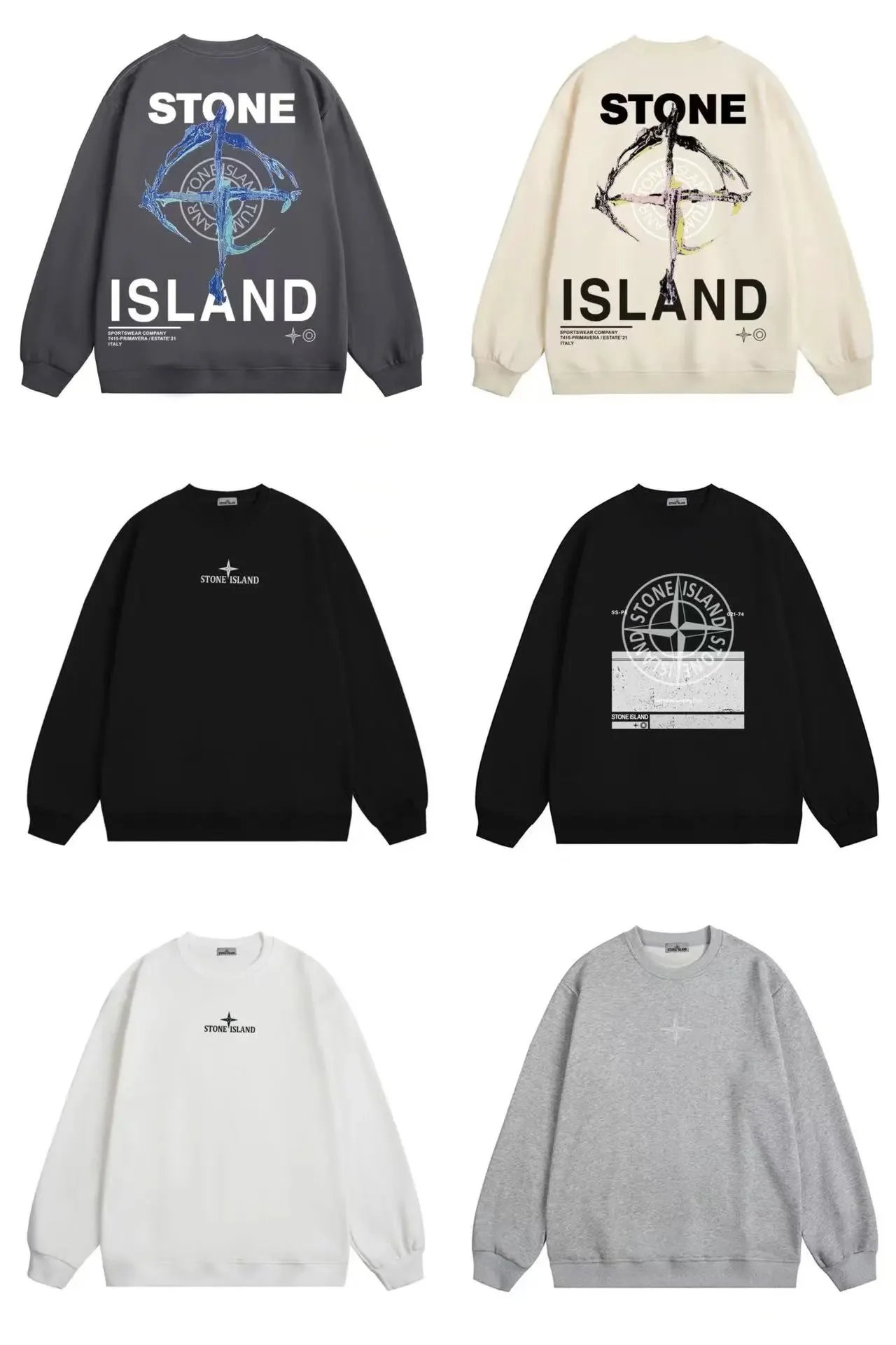 STONE ISLAND Crewneck Sweatshirts Men's Streetwear Graphic Sweatshirt