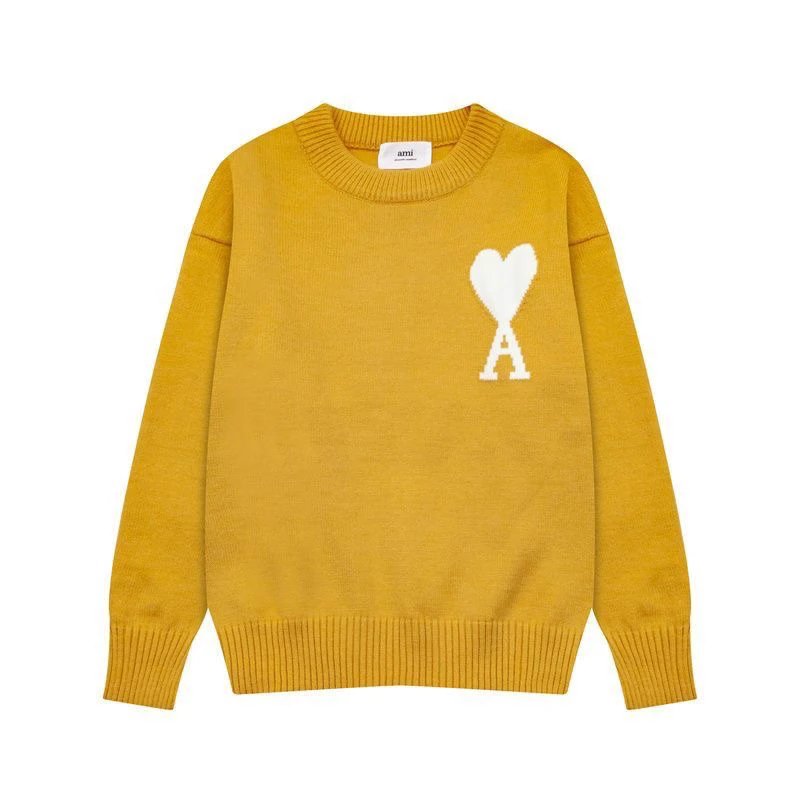 Ami Yellow Heart A Logo Knit Sweater