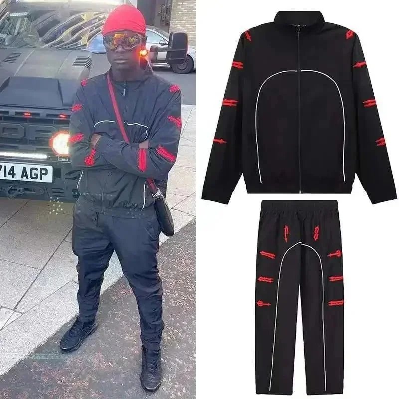 Men's Black Red Arrow Print Tracksuit Set Sportswear Jogging Suit