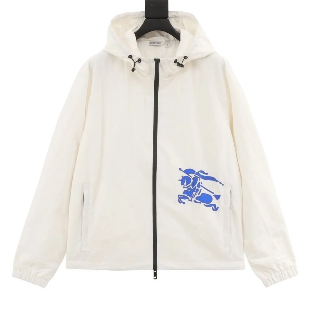 Burberry White Hooded Jacket with Blue Equestrian Knight Logo