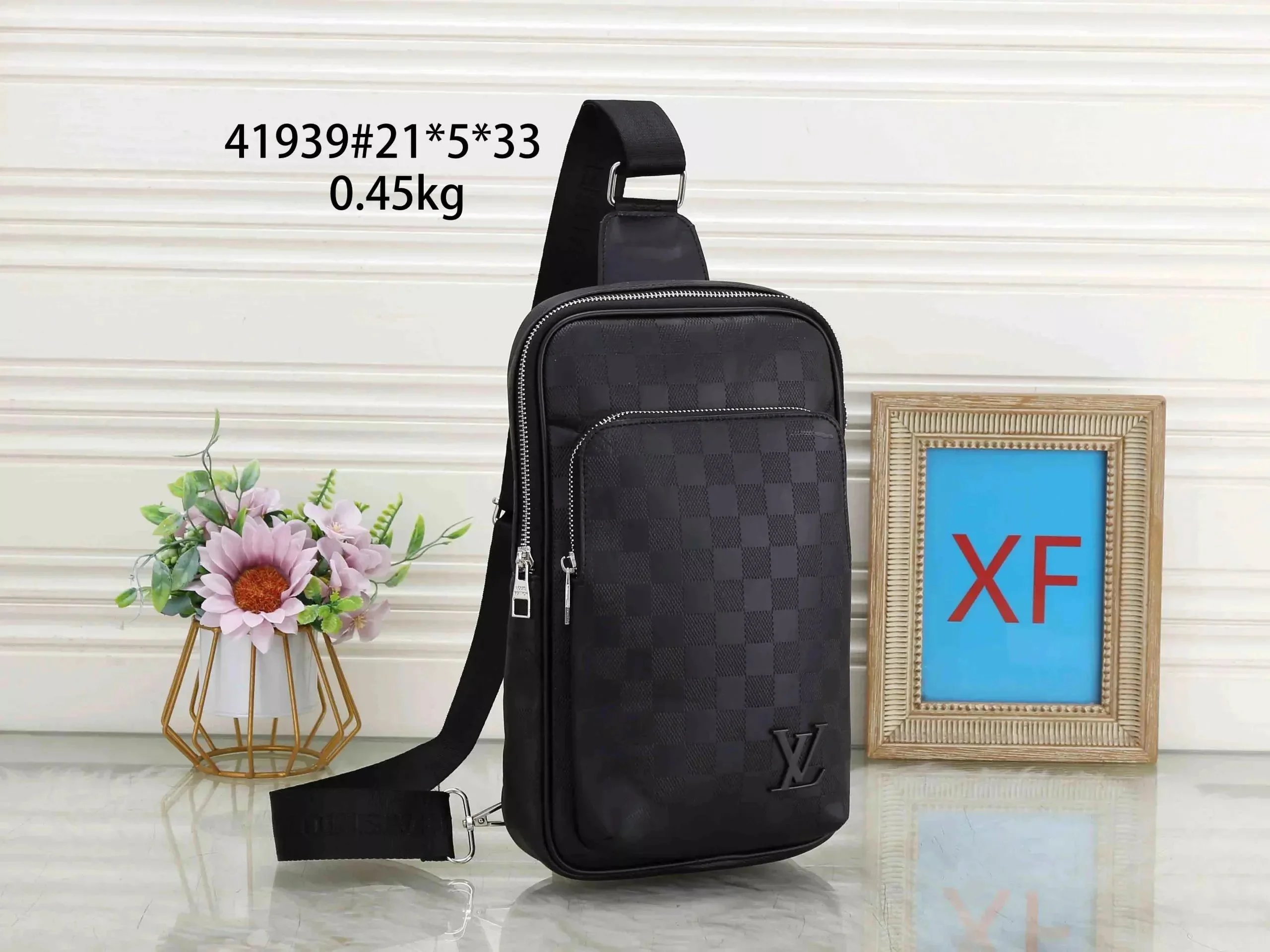 Black Checkerboard Pattern Crossbody Bag for Men and Women