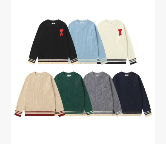 Classic Ribbed Knit Sweaters with Red Bow Patch