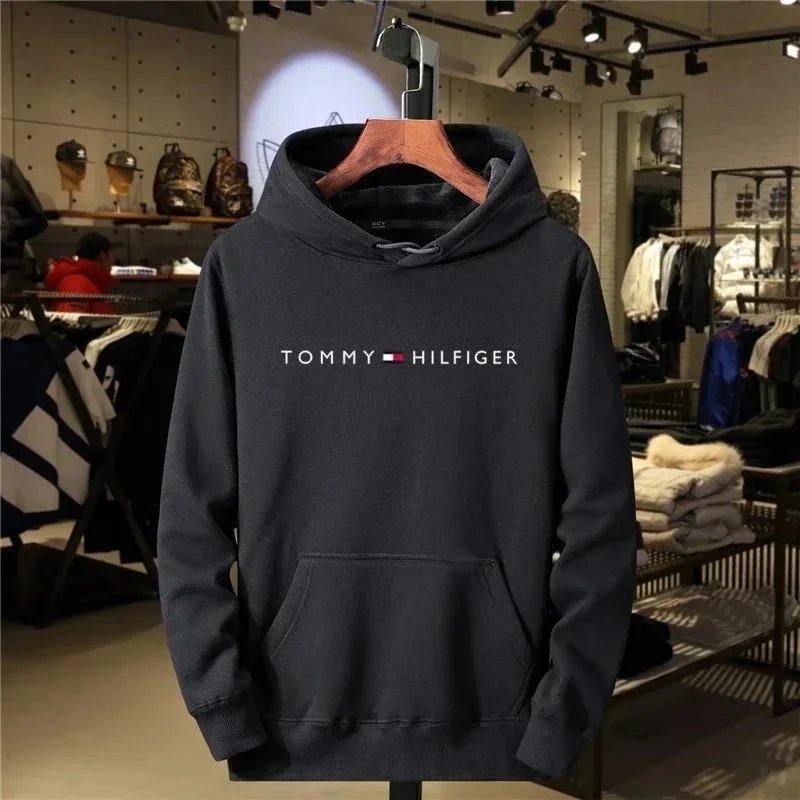 Tommy Hilfiger Black Hoodie Sweatshirt Men's Casual Logo Pullover
