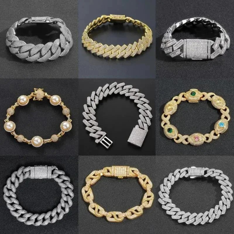 Hip Hop Iced Out Cuban Link Bracelets for Men Women Gold Silver Jewelry
