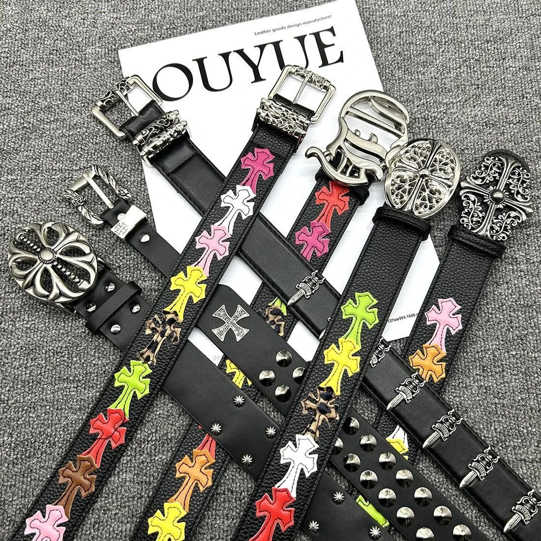 Studded Cross Pattern Leather Belt for Men and Women Gothic Punk Style