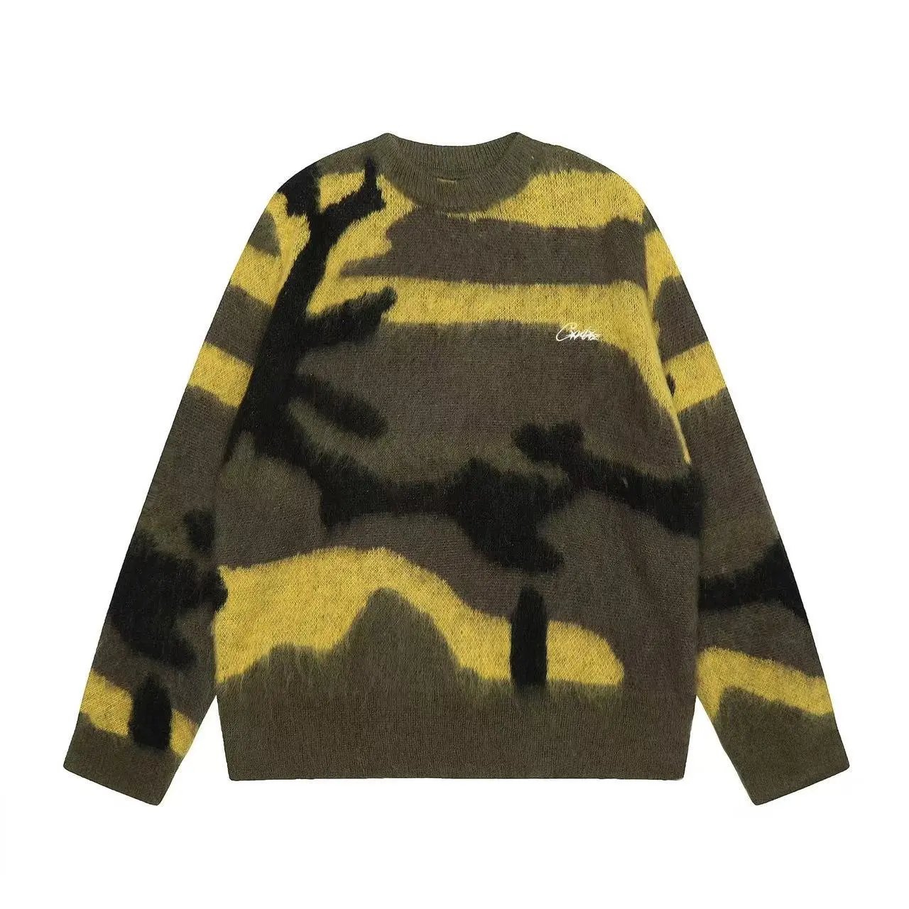 Camouflage Pattern Knit Sweater for Men Women Oversized Streetwear