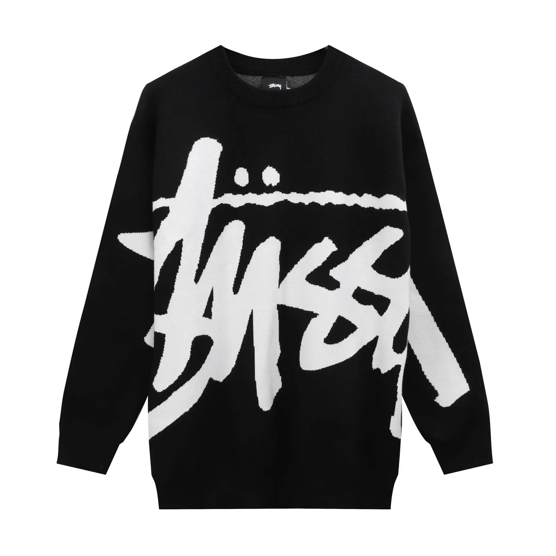 Stussy Black Knit Sweater with White Logo
